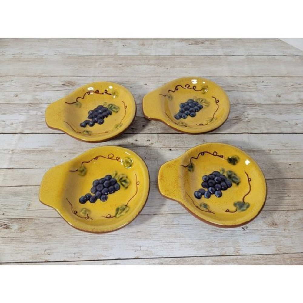 Set 4 Olive Pits Appetizer Side‎ Plate Olive Oil Bread Dipper Grapes Ceramic